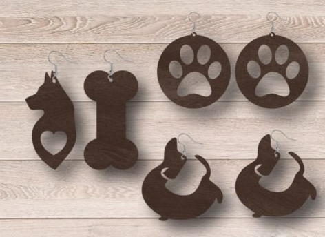Laser cut wood Dog Earrings